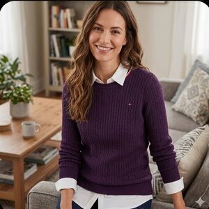TOMMY HILFIGER | Preppy Cable Knit Sweater in Deep Purple